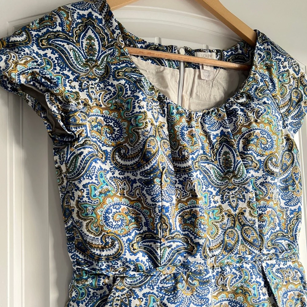 J. Crew peacock blue paisley dress - Picture 2 of 7